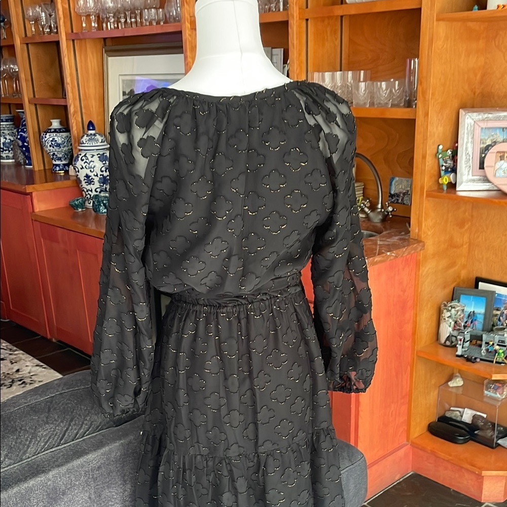 NWT Nanette Lepore Black Gold Sheer Sleeve Tiered Dress Party Dress 6 - Picture 10 of 11